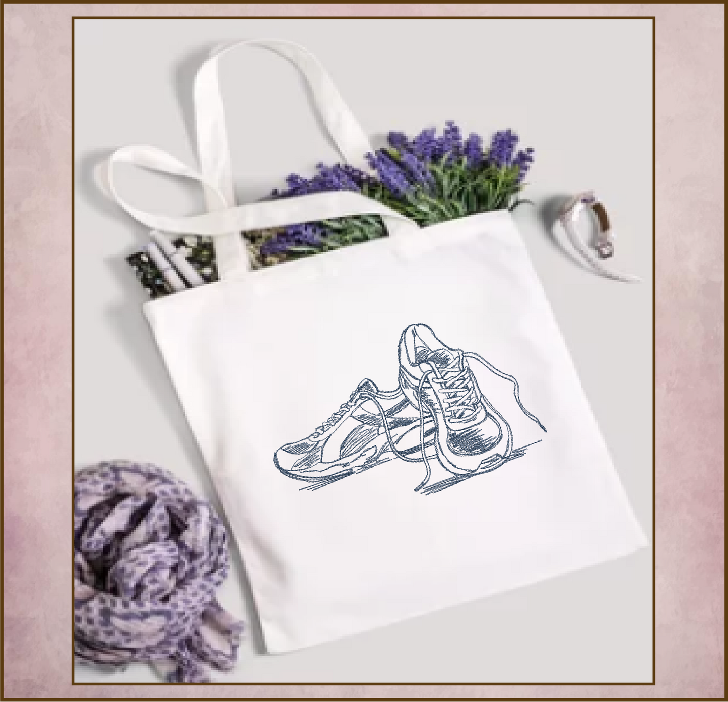 Sneakers Machine Embroidery Design Sketch – Running Shoes Embroidery Pattern, Track and Field Sports Design, 6 Sizes (0527)