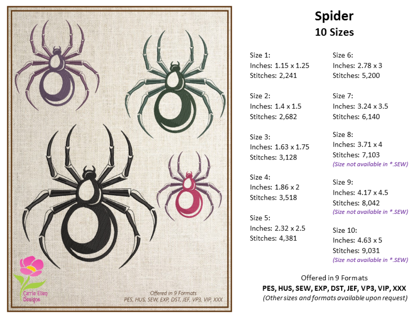 Spider Machine Embroidery Design | Halloween Bug Embroidery | Instant Download | 10 Sizes (0722)