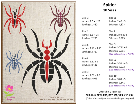 Spider Machine Embroidery Design | Halloween Bug Embroidery | Instant Download | 10 Sizes, 9 Formats (0721)