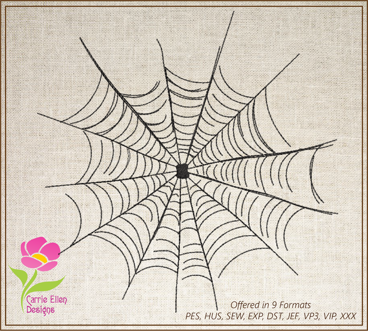 Spider Web Machine Embroidery Design – Line Art Halloween Web Embroidery, 8 Sizes (2402)
