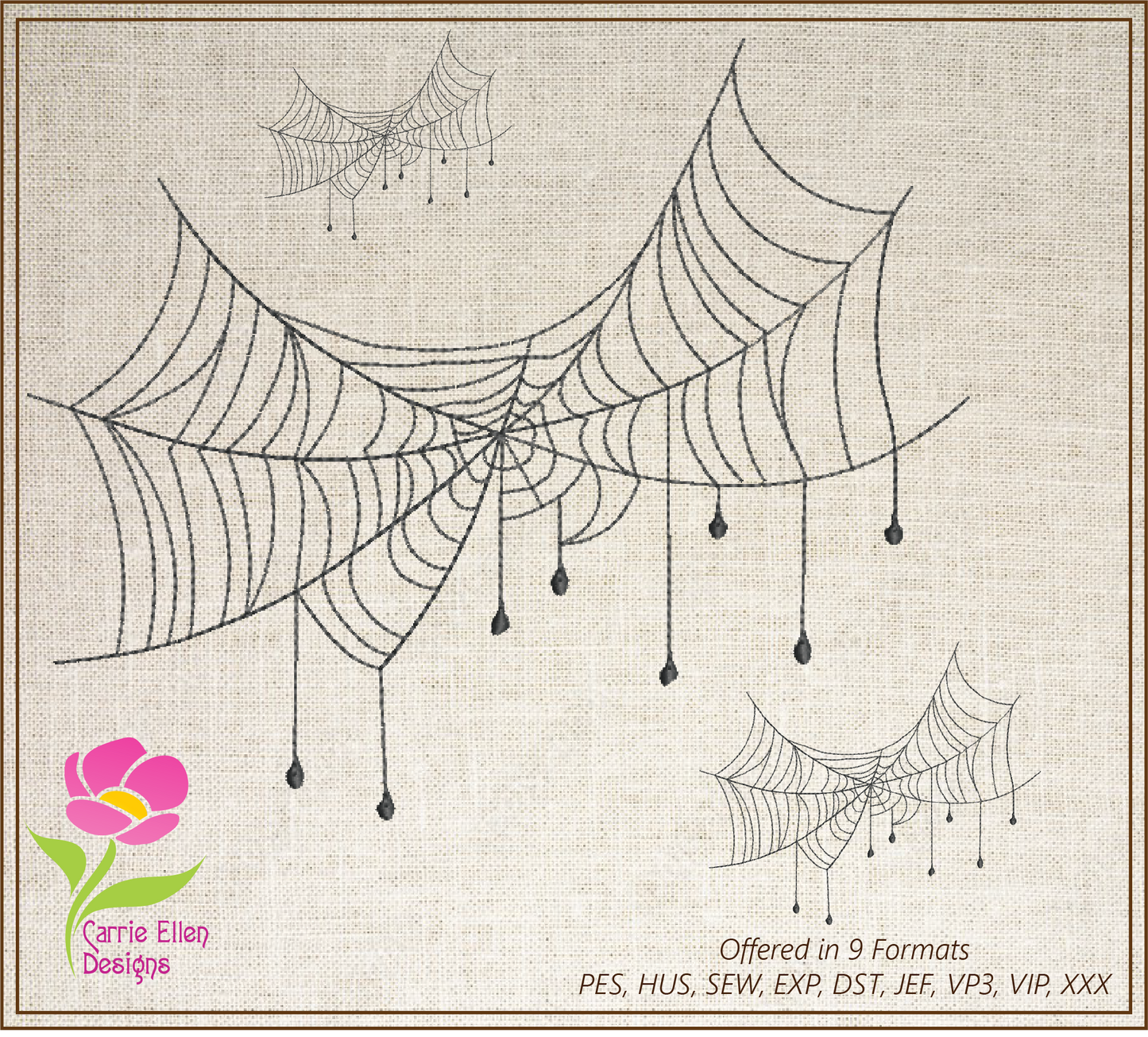 Spider Web Machine Embroidery Design – Line Art Halloween Web Embroidery, 8 Sizes (2407)