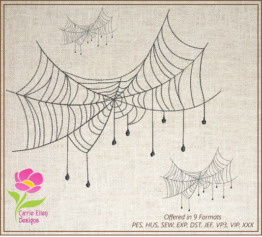 Spider Web Machine Embroidery Design – Line Art Halloween Web Embroidery, 8 Sizes (2407)