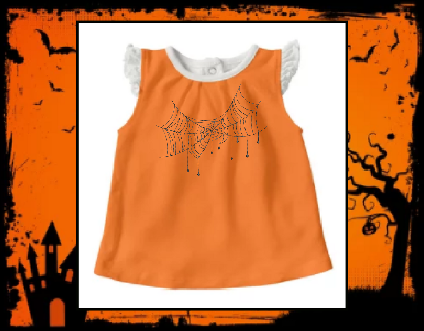 Spider Web Machine Embroidery Design – Line Art Halloween Web Embroidery, 8 Sizes (2407)