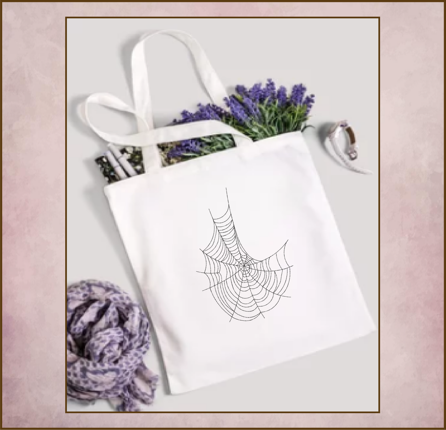 Spider Web Machine Embroidery Design – Line Art Halloween Web Embroidery, 8 Sizes (2403)