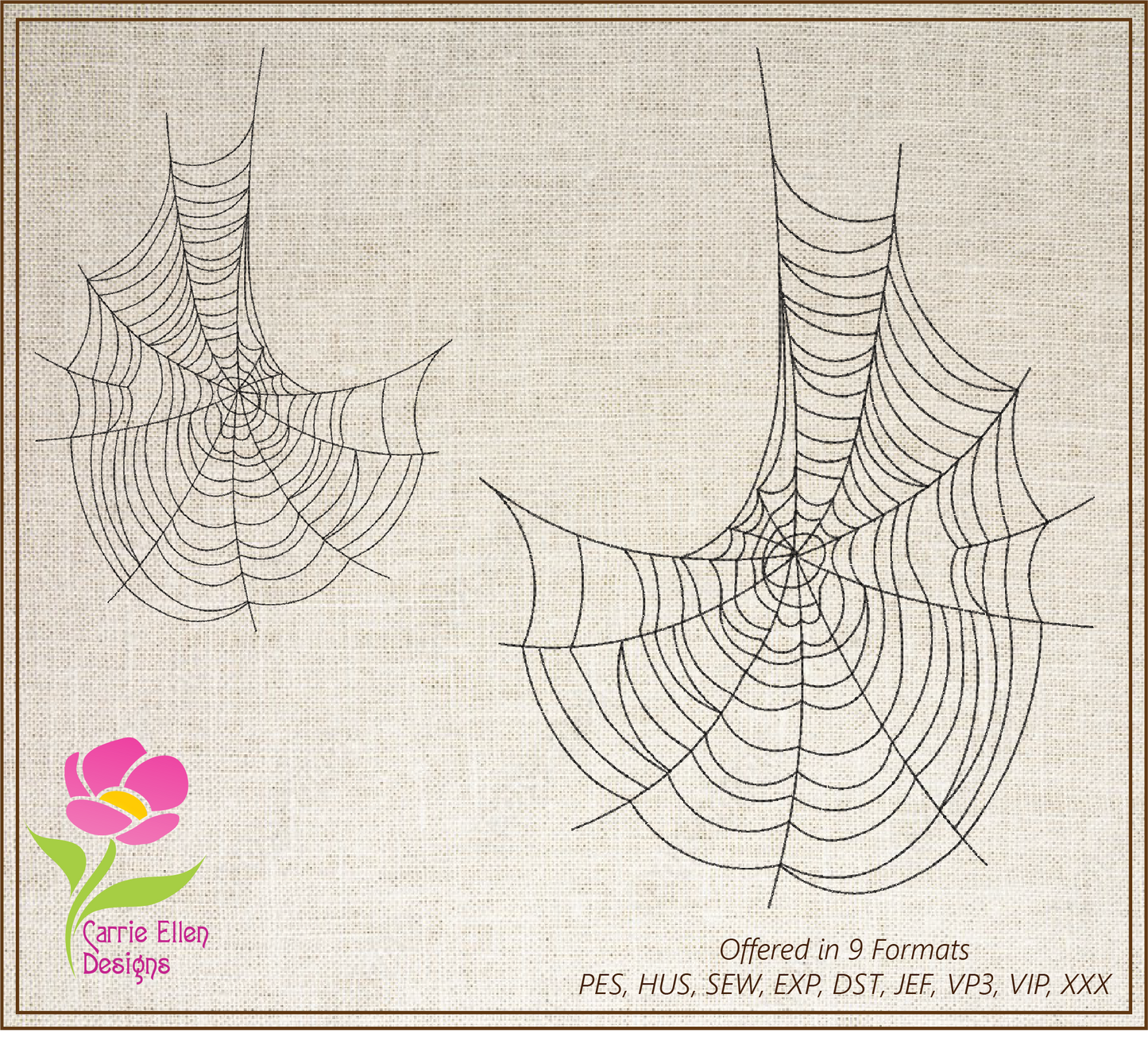 Spider Web Machine Embroidery Design – Line Art Halloween Web Embroidery, 8 Sizes (2403)