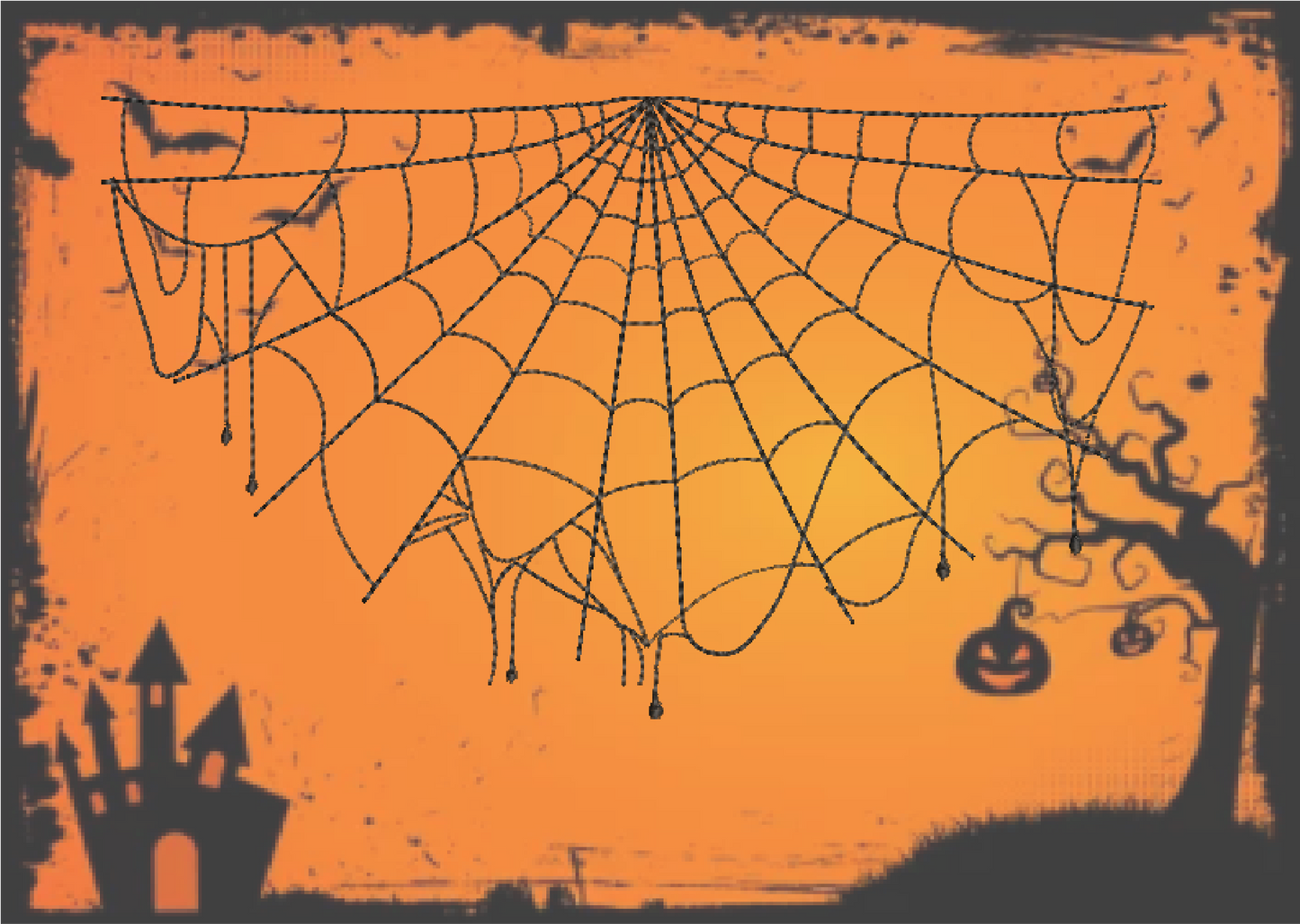Spider Web Machine Embroidery Design – Line Art Halloween Web Embroidery, 8 Sizes (2404)