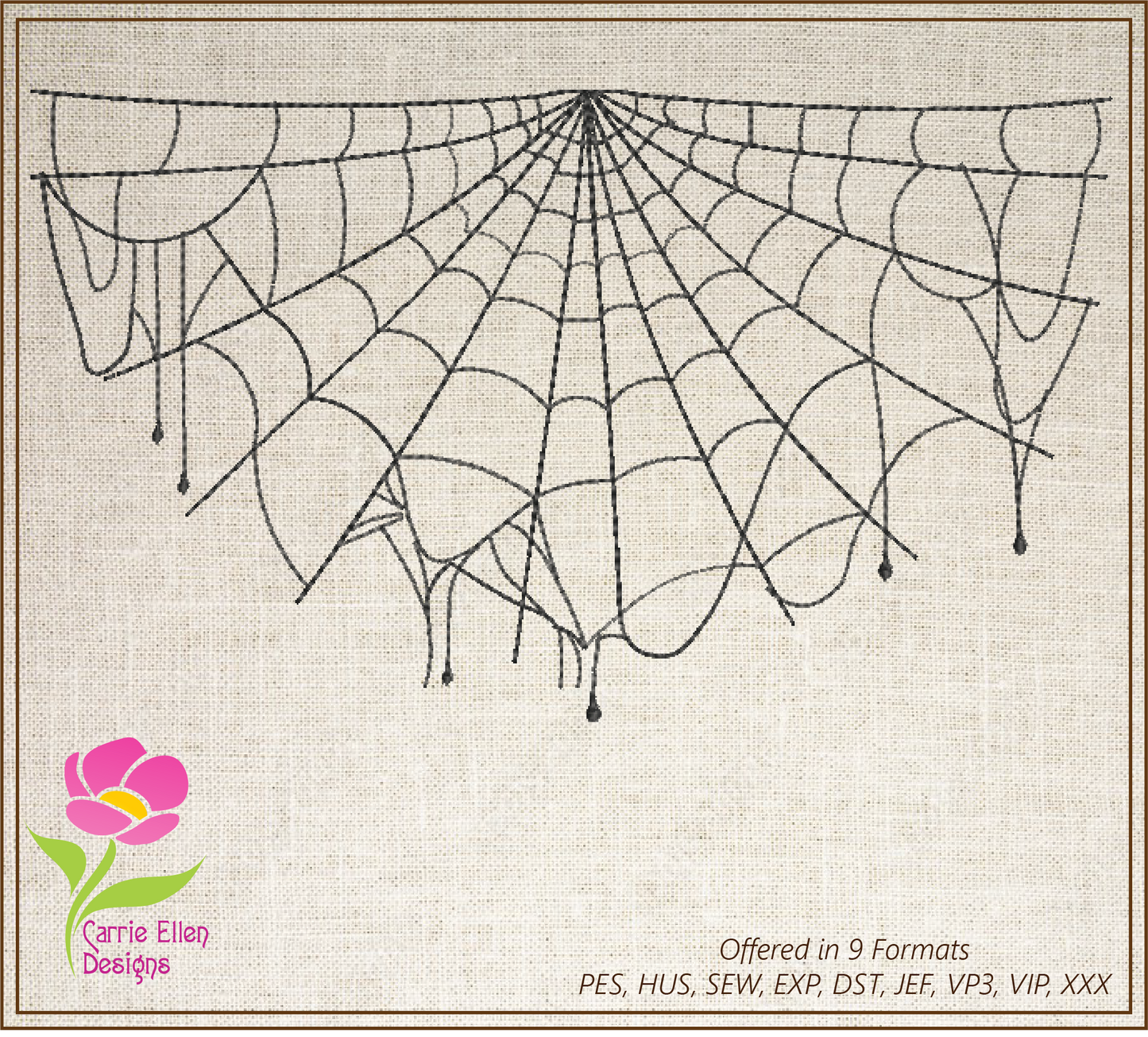 Spider Web Machine Embroidery Design – Line Art Halloween Web Embroidery, 8 Sizes (2404)
