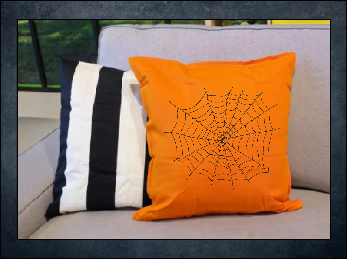 Spider Web Machine Embroidery Design – Line Art Halloween Web Embroidery, 8 Sizes (2405)