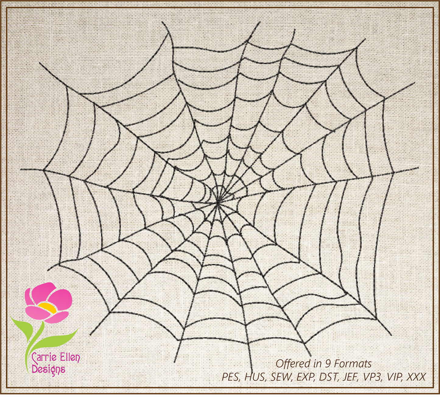 Spider Web Machine Embroidery Design – Line Art Halloween Web Embroidery, 8 Sizes (2405)