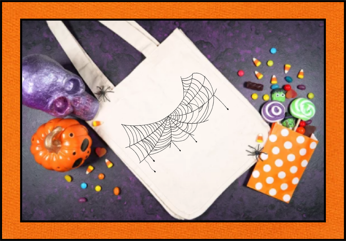 Spider Web Machine Embroidery Design – Line Art Halloween Web Embroidery, 8 Sizes (2406)