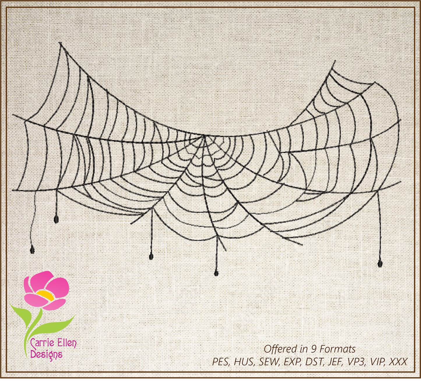 Spider Web Machine Embroidery Design – Line Art Halloween Web Embroidery, 8 Sizes (2406)
