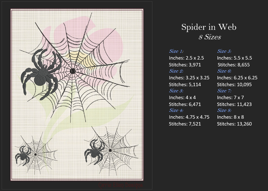 Spider in Web Machine Embroidery Design | Halloween Spider and Spiderweb Design | Black Spider Embroidery | 8 Sizes (0866)