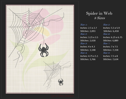 Spider in Web Machine Embroidery Design | Halloween Spider and Spiderweb Design | Black Spider Embroidery | 8 Sizes (0867)