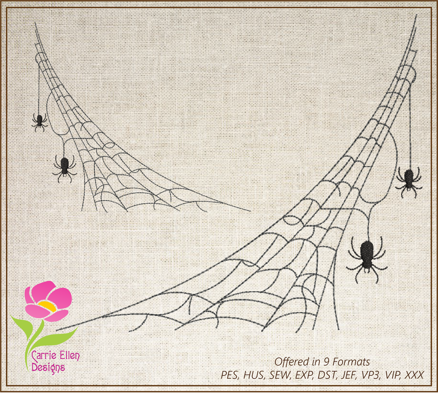 Spider in Web Machine Embroidery Design | Halloween Spider and Spiderweb Design | Black Spider Embroidery | 8 Sizes (0868)
