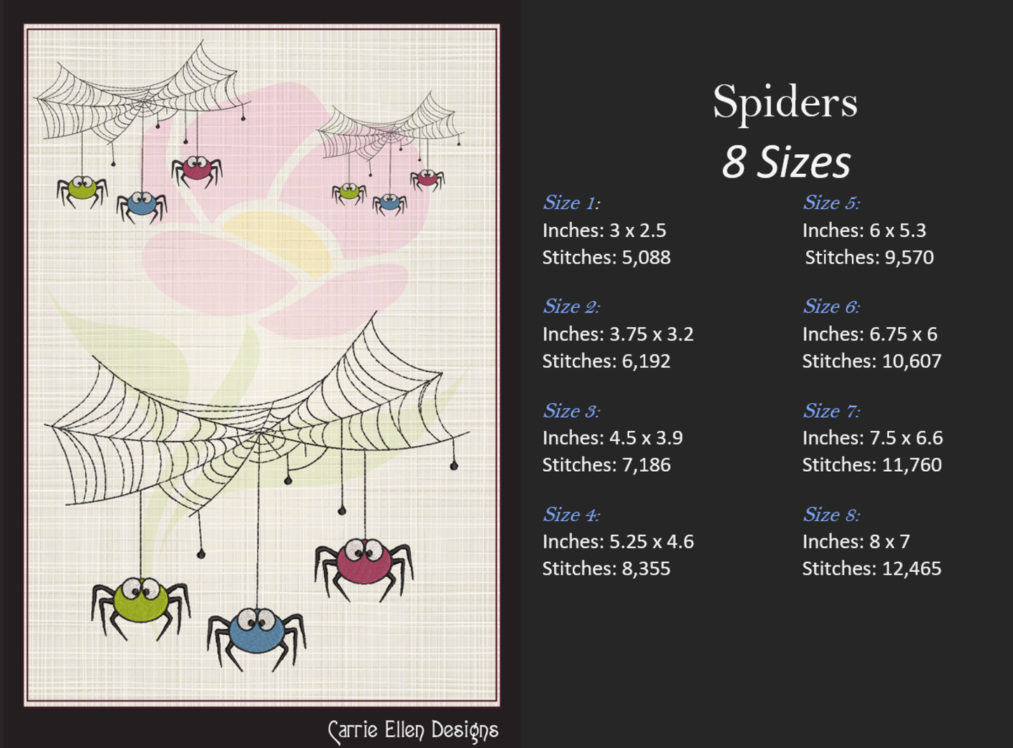 Colorful Spider Machine Embroidery Design | Spider Web | Cute Halloween Spider Embroidery | 8 Sizes (0719)