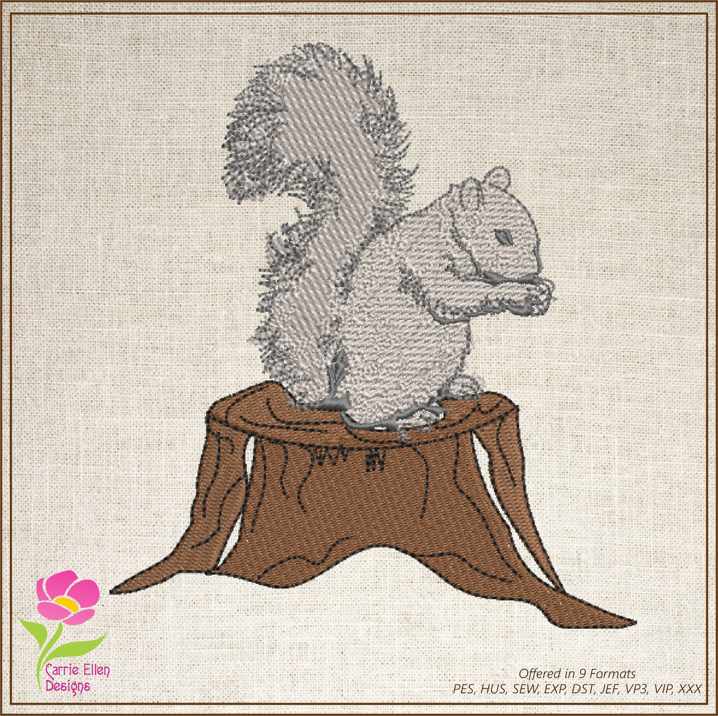 Squirrel Machine Embroidery Design | Squirrel on Tree Stump Embroidery | Woodland Animal Embroidery Pattern | Nature Embroidery File (0467)