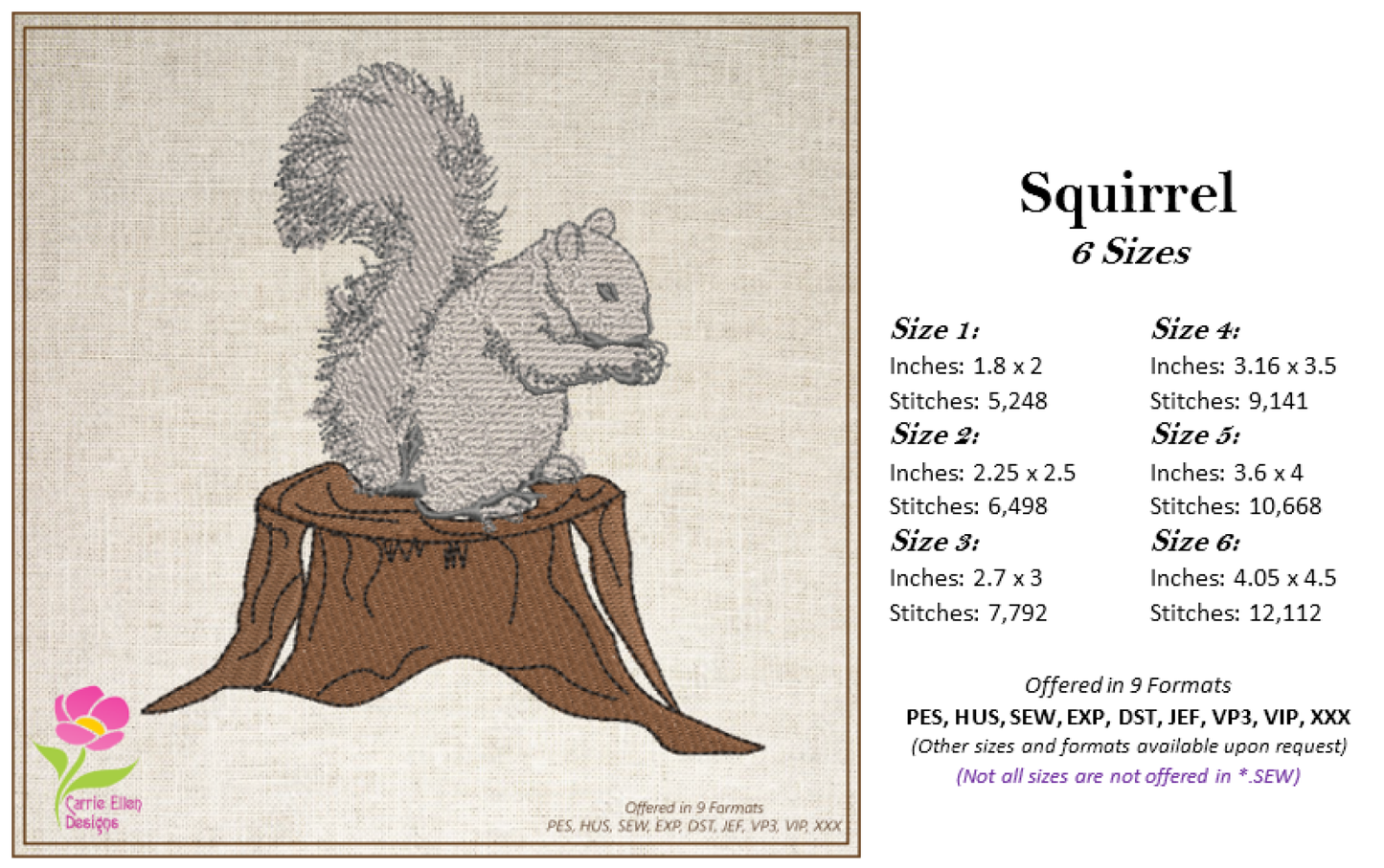 Squirrel Machine Embroidery Design | Squirrel on Tree Stump Embroidery | Woodland Animal Embroidery Pattern | Nature Embroidery File (0467)