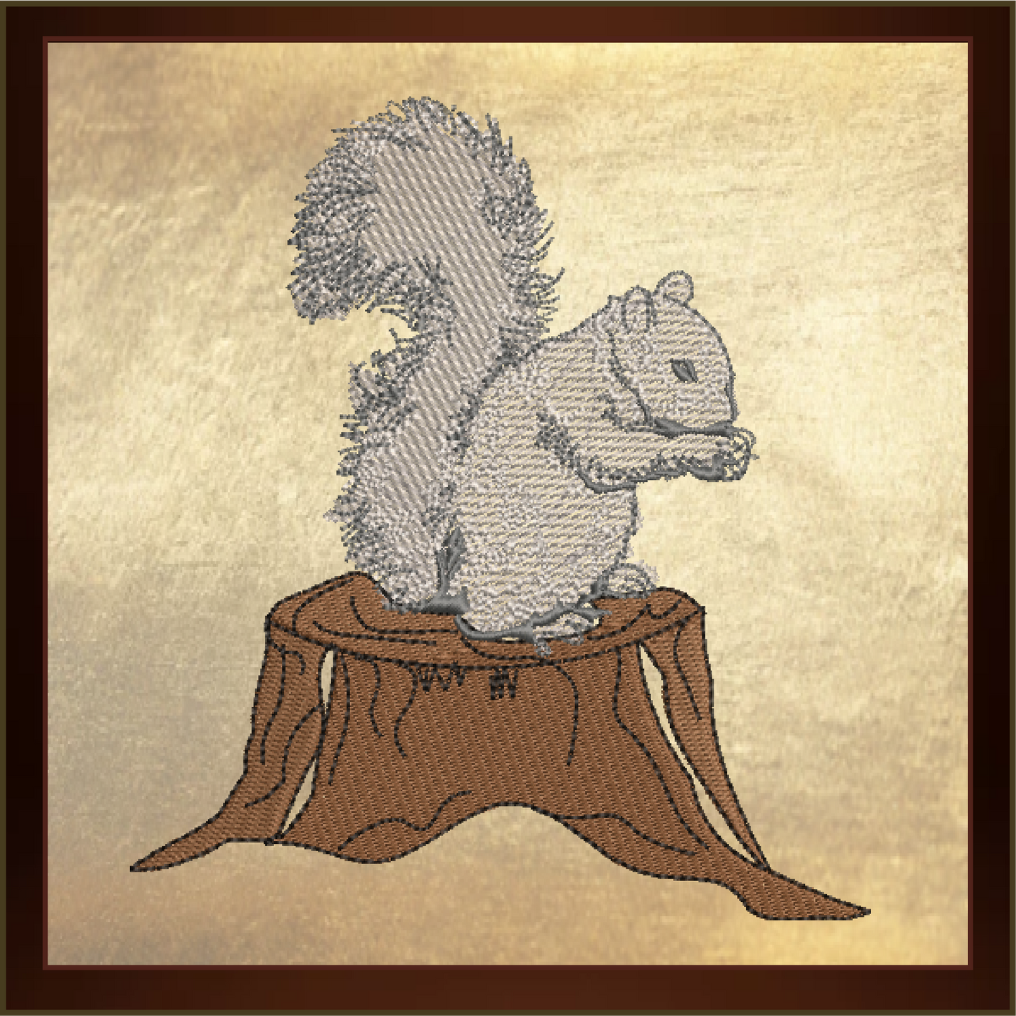 Squirrel Machine Embroidery Design | Squirrel on Tree Stump Embroidery | Woodland Animal Embroidery Pattern | Nature Embroidery File (0467)
