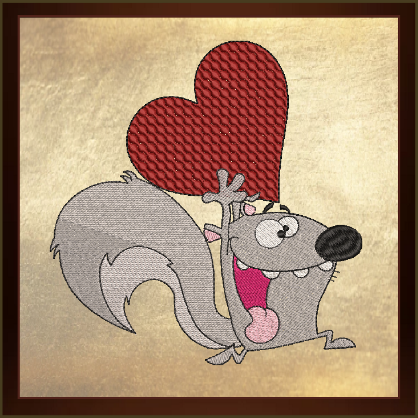 Squirrel Running with A Heart Machine Embroidery Design – Cute Valentine's Day Cartoon Holiday Animal – 6 Sizes (0424)