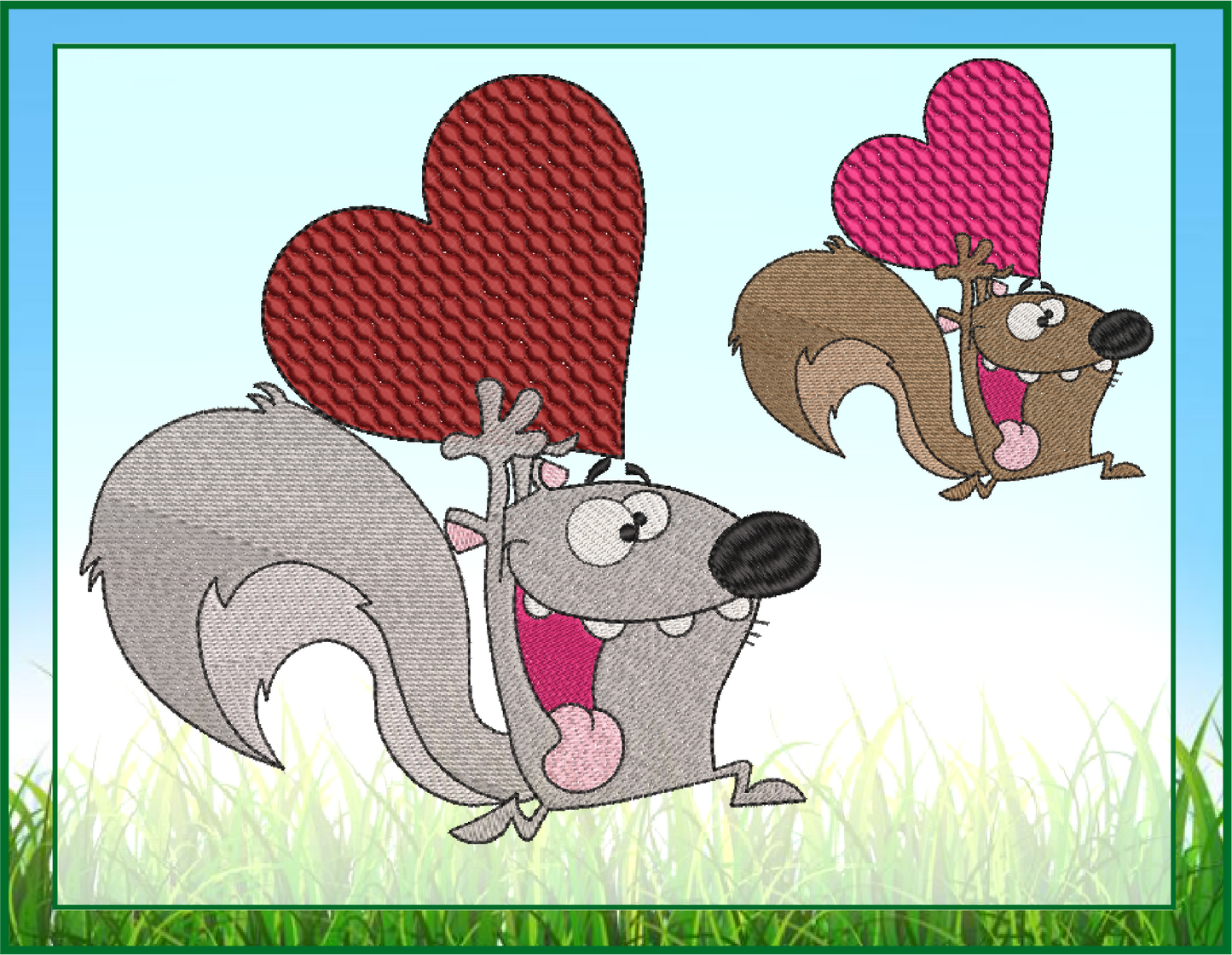Squirrel Running with A Heart Machine Embroidery Design – Cute Valentine's Day Cartoon Holiday Animal – 6 Sizes (0424)