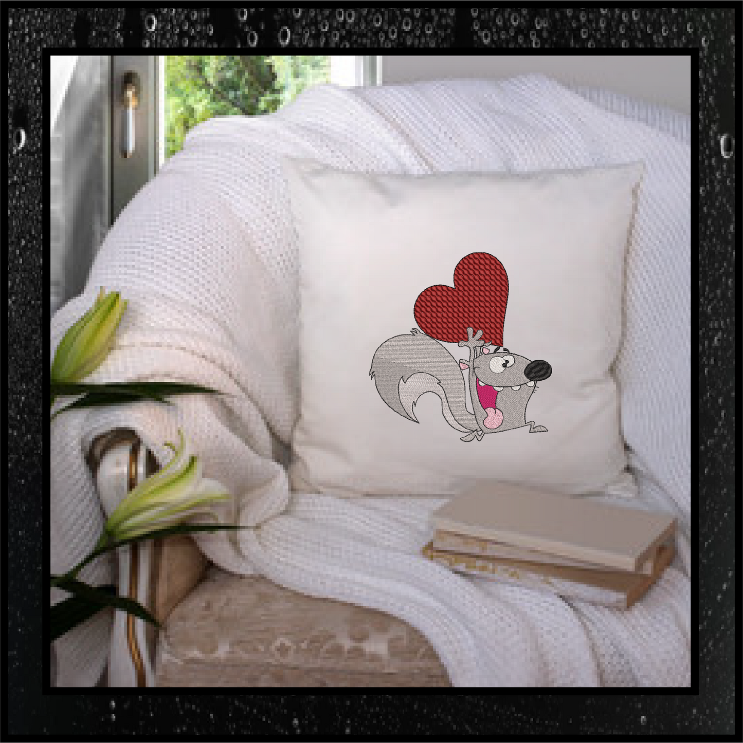 Squirrel Running with A Heart Machine Embroidery Design – Cute Valentine's Day Cartoon Holiday Animal – 6 Sizes (0424)