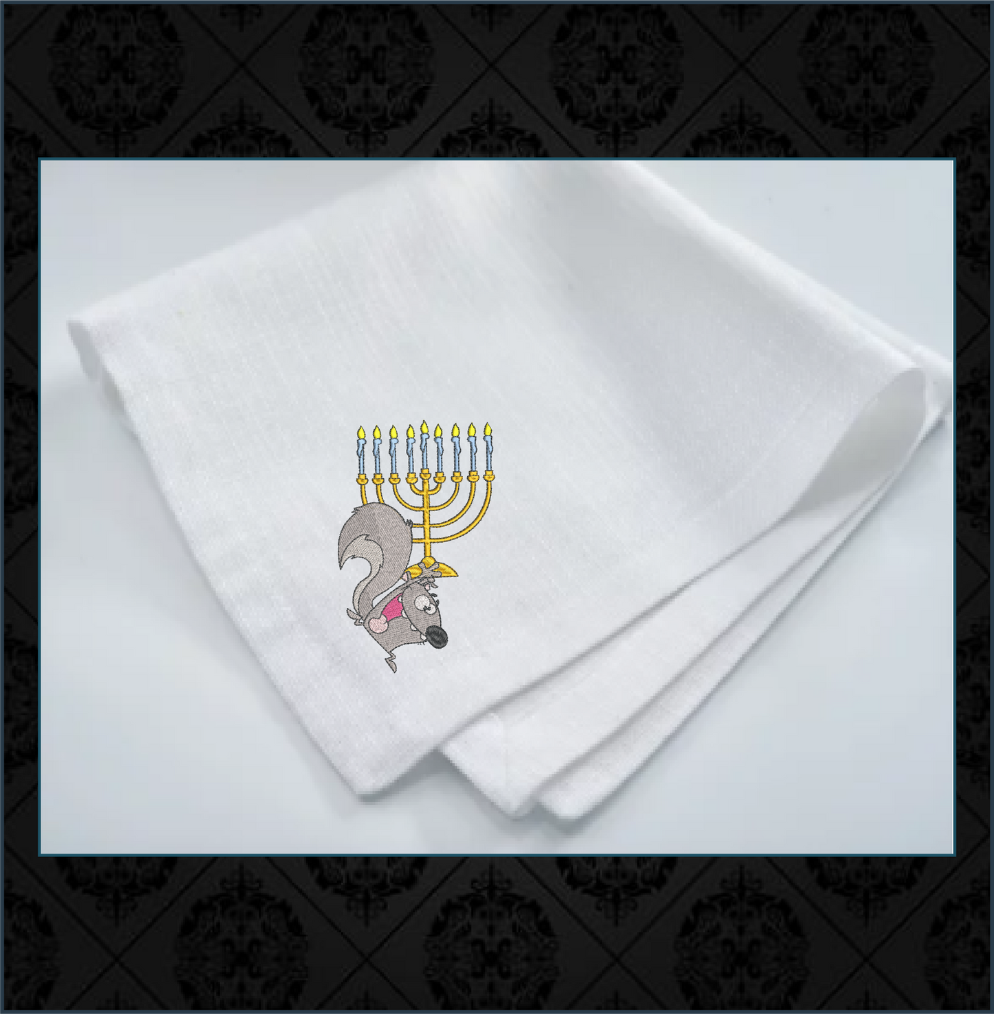 Squirrel Running With Menorah Chanukah Machine Embroidery Design – Cartoon Animal Judaica Pattern – 6 Sizes (0264)