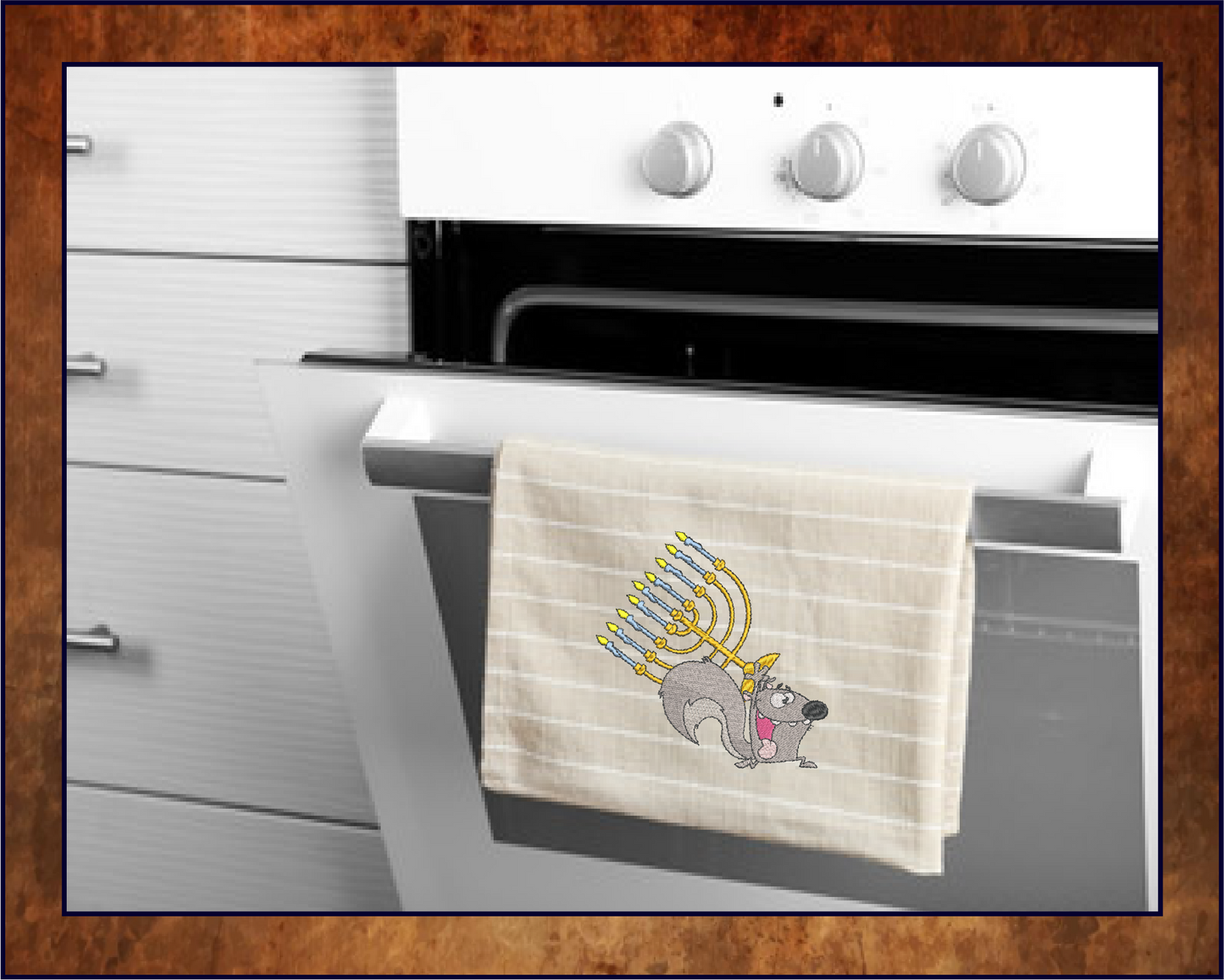 Squirrel Running With Menorah Chanukah Machine Embroidery Design – Cartoon Animal Judaica Pattern – 6 Sizes (0264)