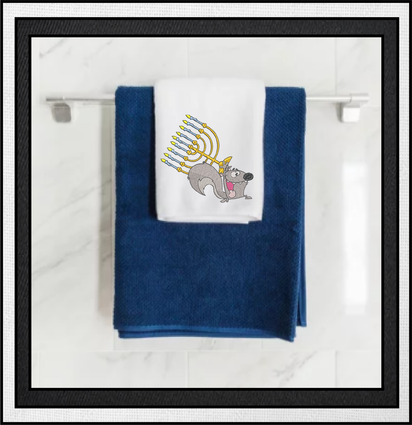 Squirrel Running With Menorah Chanukah Machine Embroidery Design – Cartoon Animal Judaica Pattern – 6 Sizes (0264)
