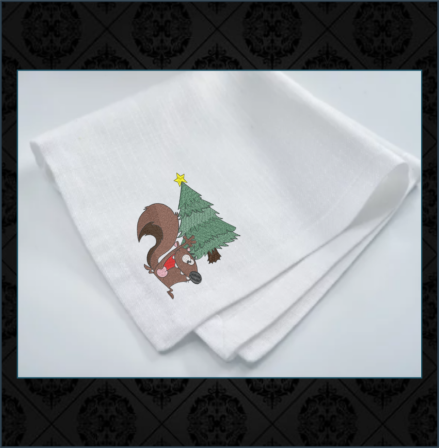 Squirrel Running with Christmas Tree Embroidery Design – Festive Cartoon Animal Stitch Pattern, 6 Sizes (0262)