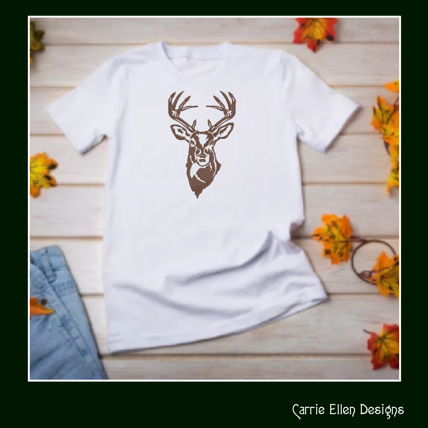 Deer Embroidery Design – Stag Head Profile | Wildlife Animal Machine Embroidery in 8 Sizes (1139)