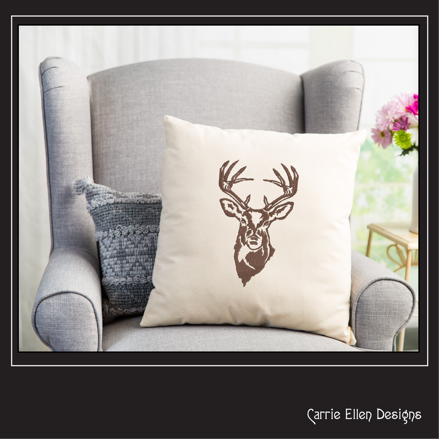 Deer Embroidery Design – Stag Head Profile | Wildlife Animal Machine Embroidery in 8 Sizes (1139)