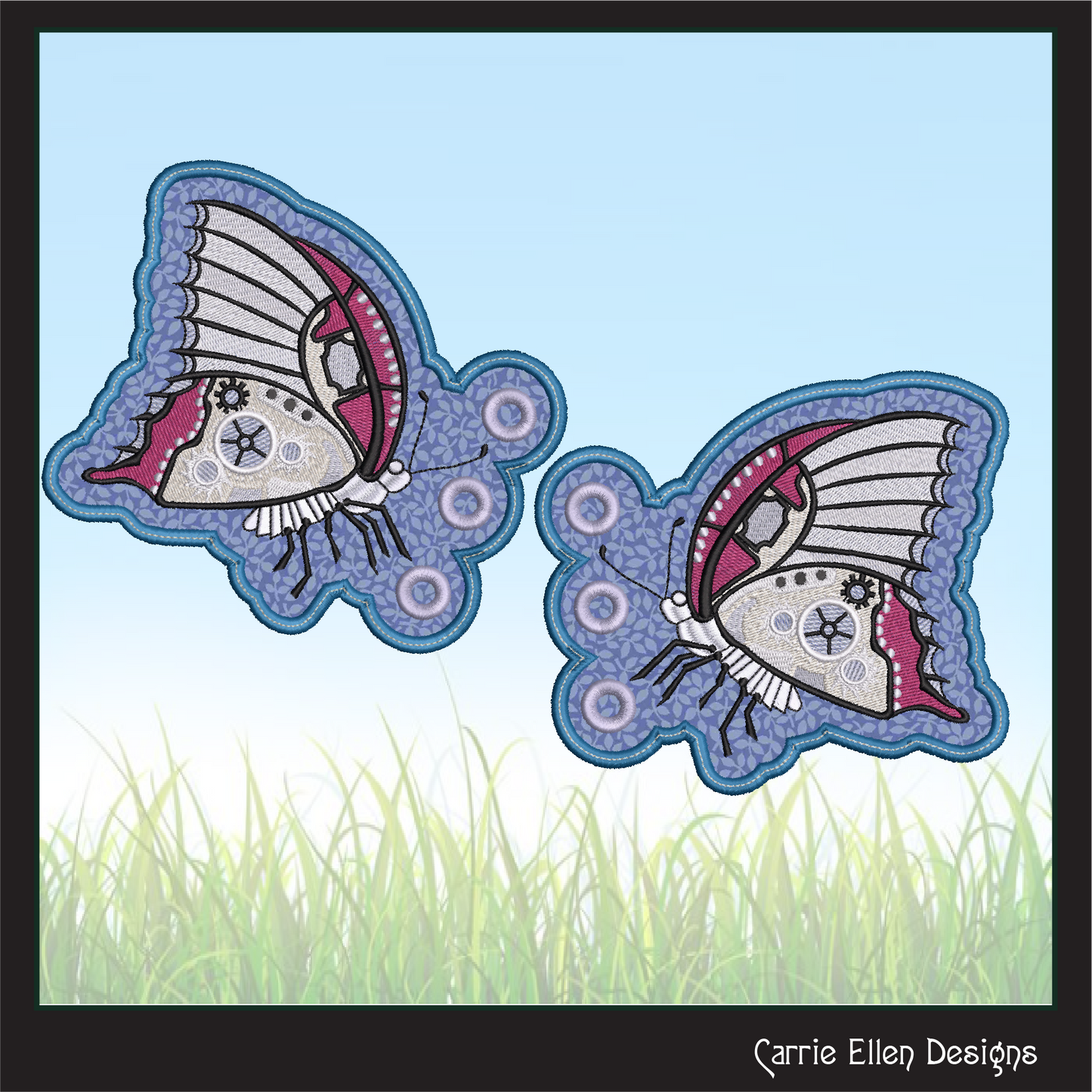 Clockwork Butterfly Machine Embroidery Design – Steampunk ITH Butterfly Shoe Wing Charms – 4x4 & 5x7 Hoop (2094)