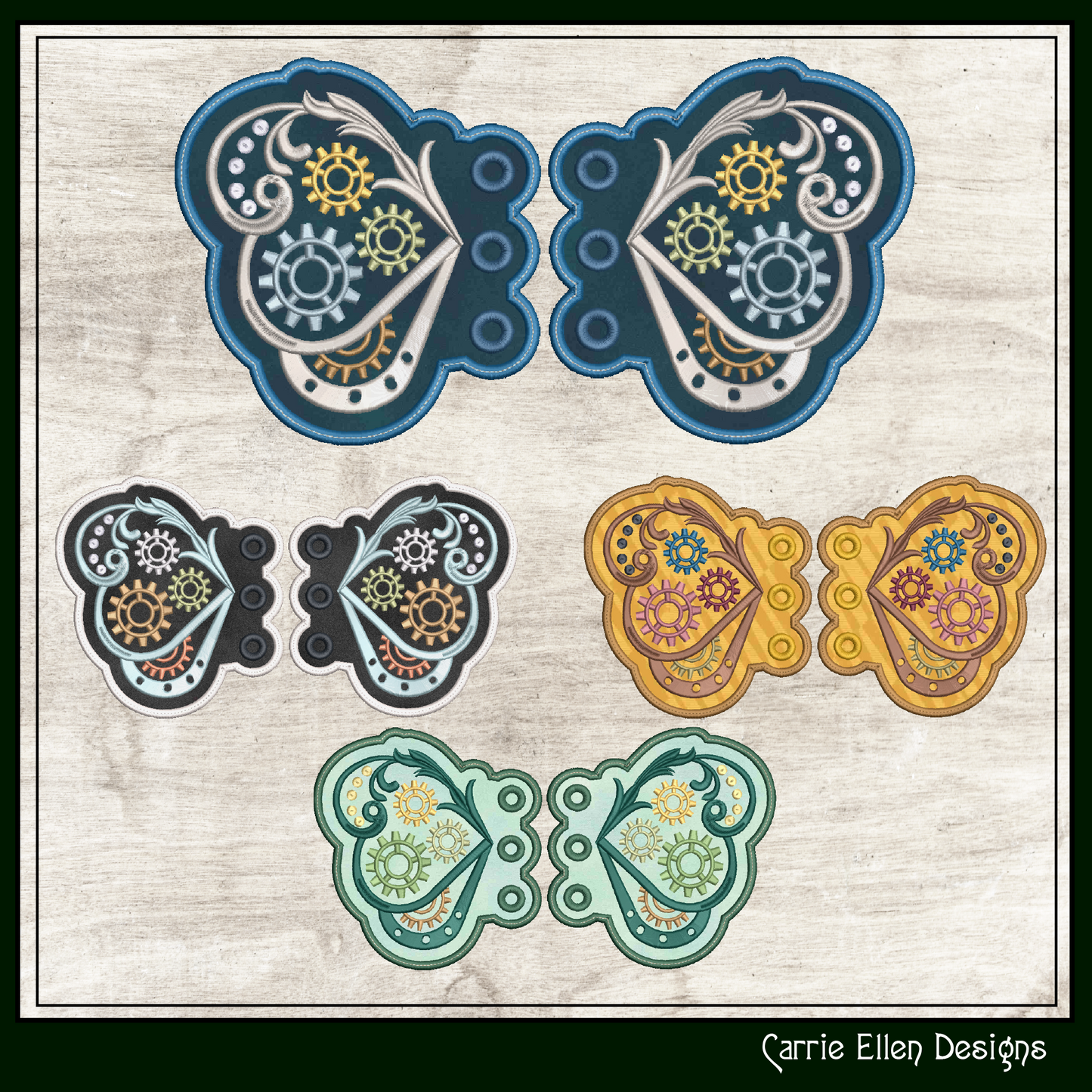 Clockwork Butterfly Machine Embroidery Design – Steampunk ITH Butterfly Shoelace Wings – 4x4 & 5x7 Hoop (2096)