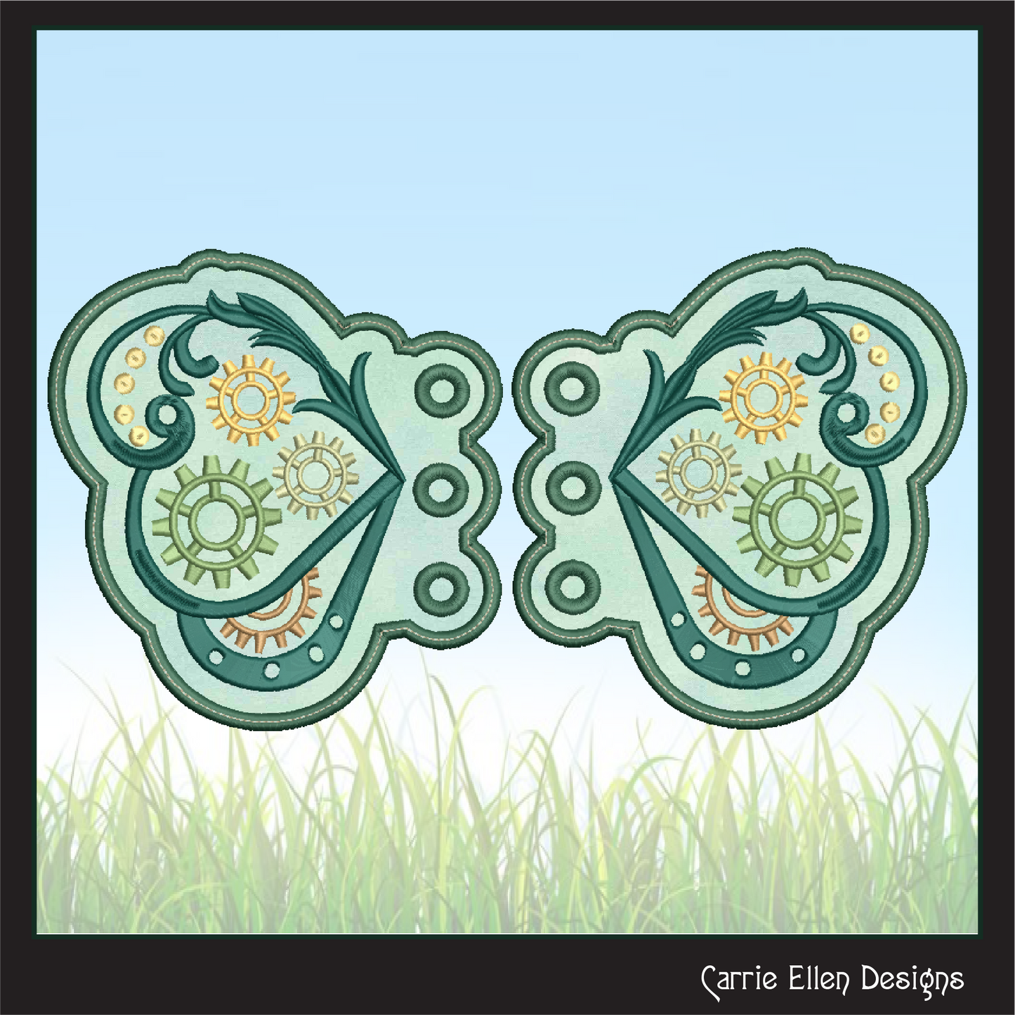 Clockwork Butterfly Machine Embroidery Design – Steampunk ITH Butterfly Shoelace Wings – 4x4 & 5x7 Hoop (2096)