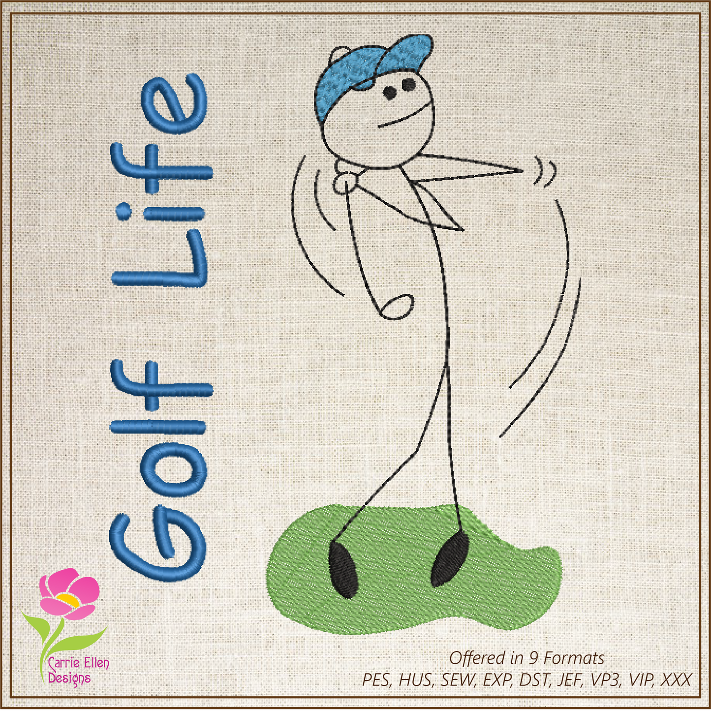 Golf Embroidery Design – Male Golfer Stick Figure – Golf Player Machine Embroidery – Golf Life Design – 6 Sizes (0196)