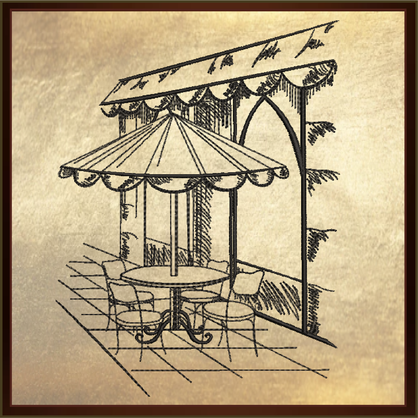 Street Café Scene Machine Embroidery Design – French Bistro Line Art City Restaurant Pattern, 6 Sizes (0549)