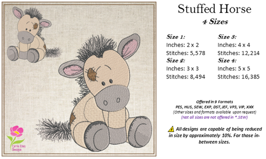 Toy Horse or Pony Machine Embroidery Design for Babies and Kids | Vintage Stuffed Animal Horse | Blue Nose Tatty Teddy Inspired | 4 Sizes (0440)
