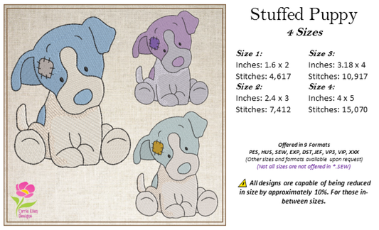 Stuffed Toy Dog Machine Embroidery Design for Babies and Kids | Vintage Plush Puppy Pattern | Blue Nose Tatty Teddy Inspired Design | 6 Sizes (0768) (Copy)