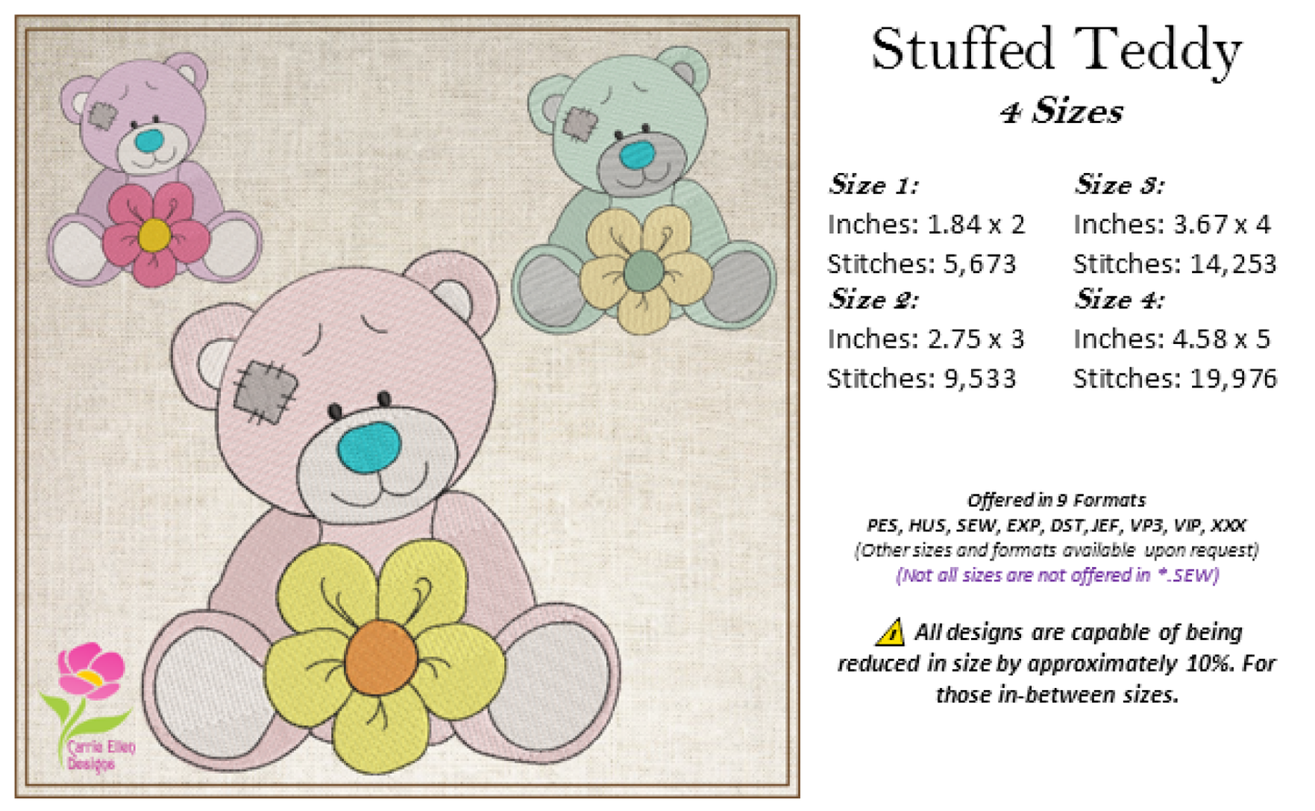 Toy Teddy Bear Machine Embroidery Design for Babies and Kids | Vintage Stuffed Animal Bear | Blue Nose Tatty Teddy Inspired | 4 Sizes (0439)
