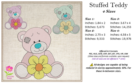 Toy Teddy Bear Machine Embroidery Design for Babies and Kids | Vintage Stuffed Animal Bear | Blue Nose Tatty Teddy Inspired | 4 Sizes (0439)