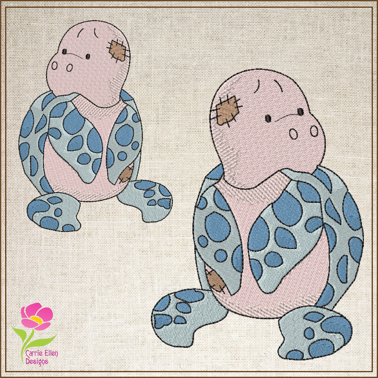Toy Sea Turtle Machine Embroidery Design for Babies and Kids | Vintage Stuffed Animal Turtle | Blue Nose Tatty Teddy Inspired | 4 Sizes (0441)
