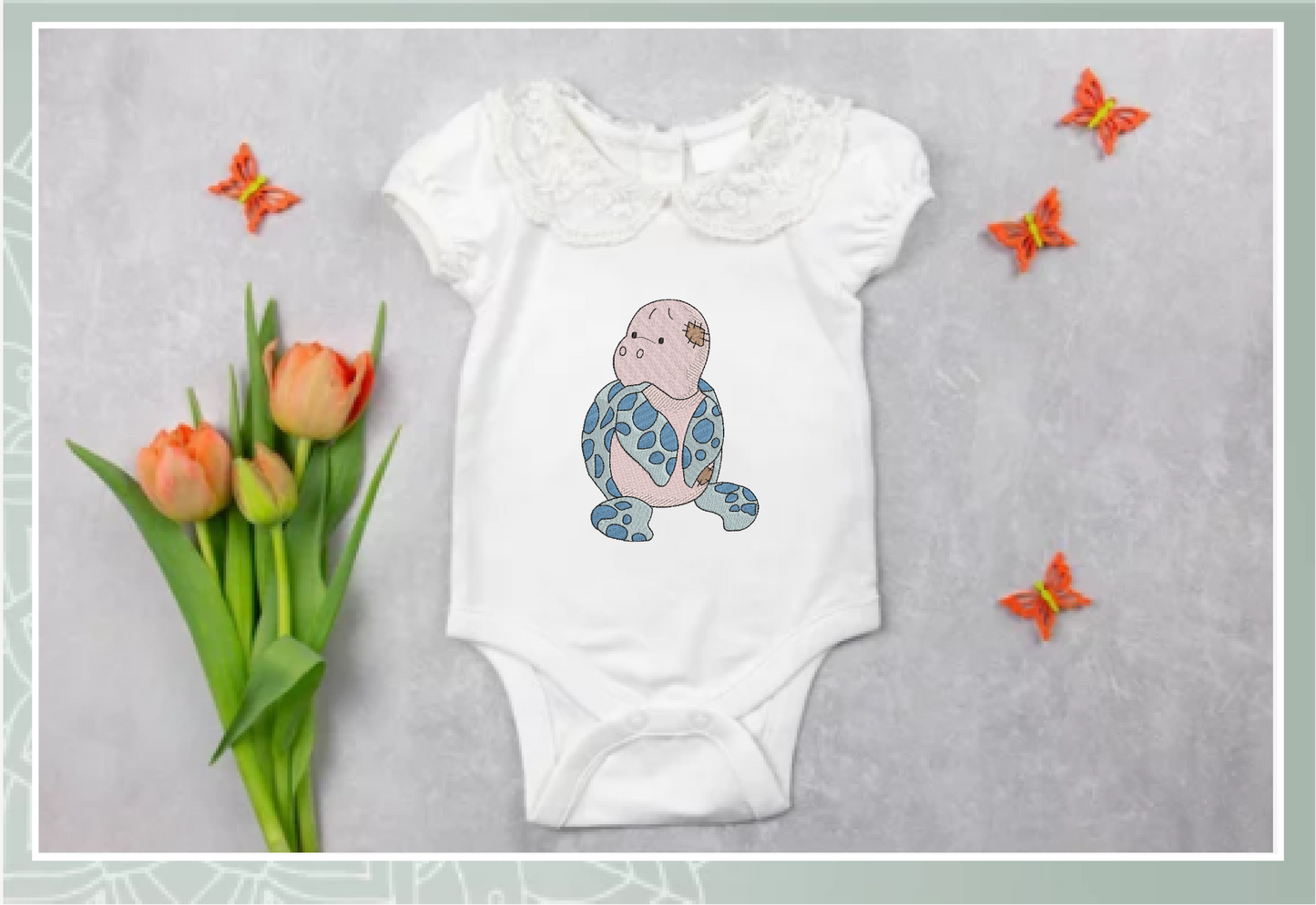 Toy Sea Turtle Machine Embroidery Design for Babies and Kids | Vintage Stuffed Animal Turtle | Blue Nose Tatty Teddy Inspired | 4 Sizes (0441)