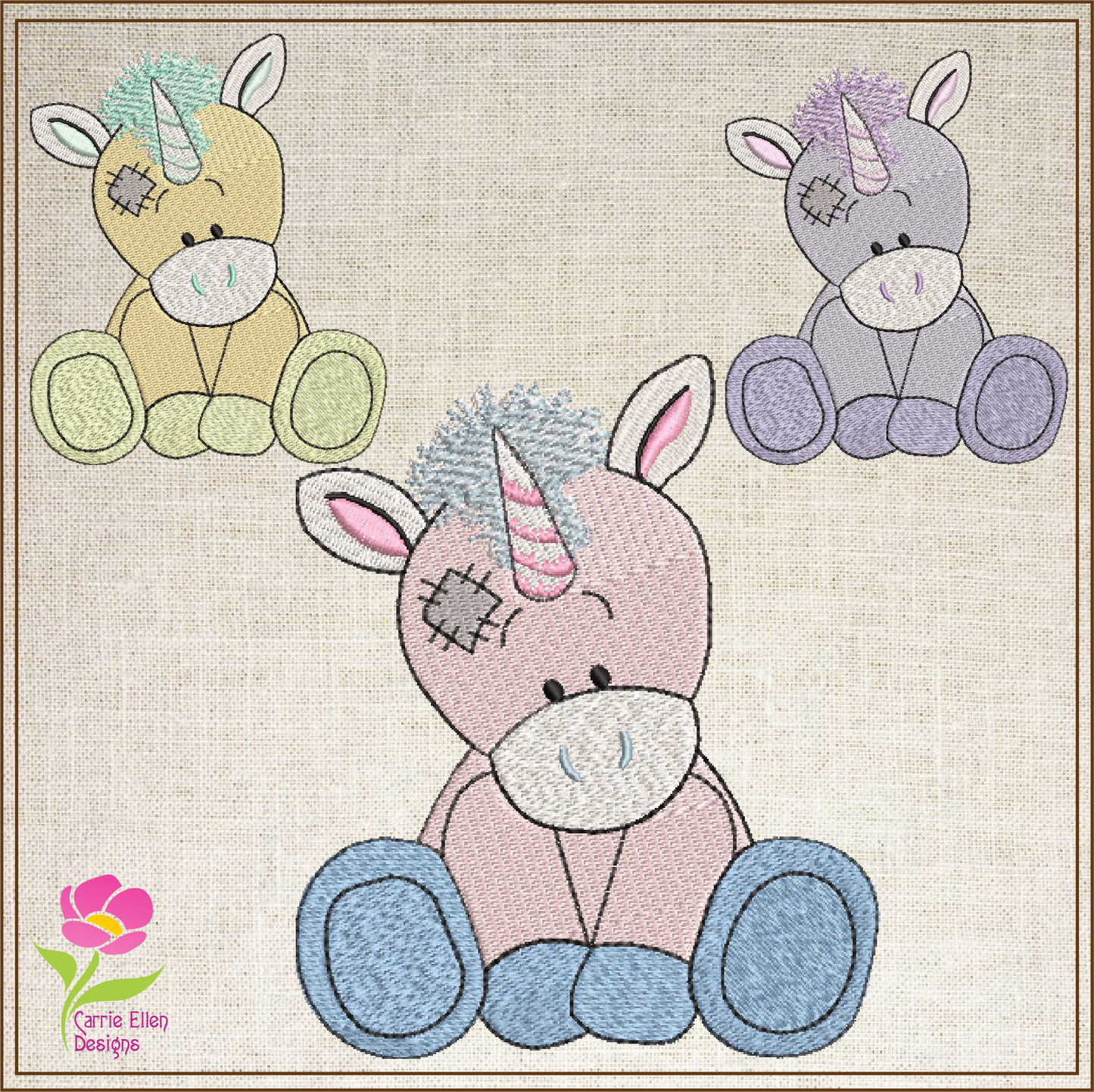 Toy Unicorn Machine Embroidery Design for Babies and Kids | Vintage Stuffed Animal Unicorn | Blue Nose Tatty Teddy Inspired | 4 Sizes (0438)