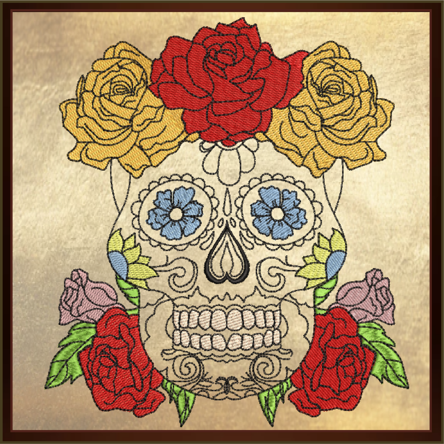 Sugar Skull with Roses Machine Embroidery Design | Day of the Dead Embroidery Pattern | Dia de Los Muertos Skull with Flowers (0555)