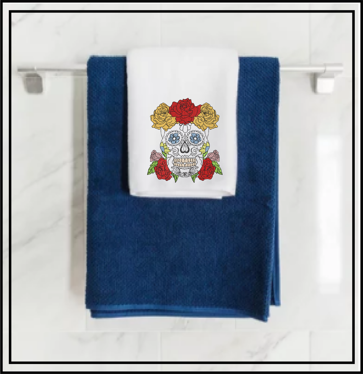 Sugar Skull with Roses Machine Embroidery Design | Day of the Dead Embroidery Pattern | Dia de Los Muertos Skull with Flowers (0555)