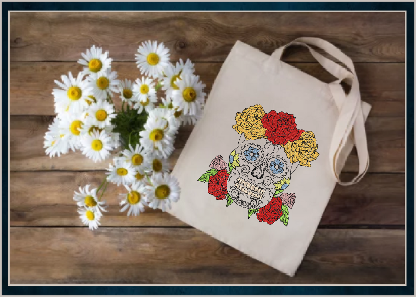 Sugar Skull with Roses Machine Embroidery Design | Day of the Dead Embroidery Pattern | Dia de Los Muertos Skull with Flowers (0555)