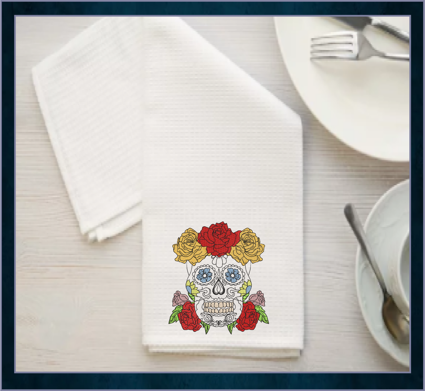 Sugar Skull with Roses Machine Embroidery Design | Day of the Dead Embroidery Pattern | Dia de Los Muertos Skull with Flowers (0555)