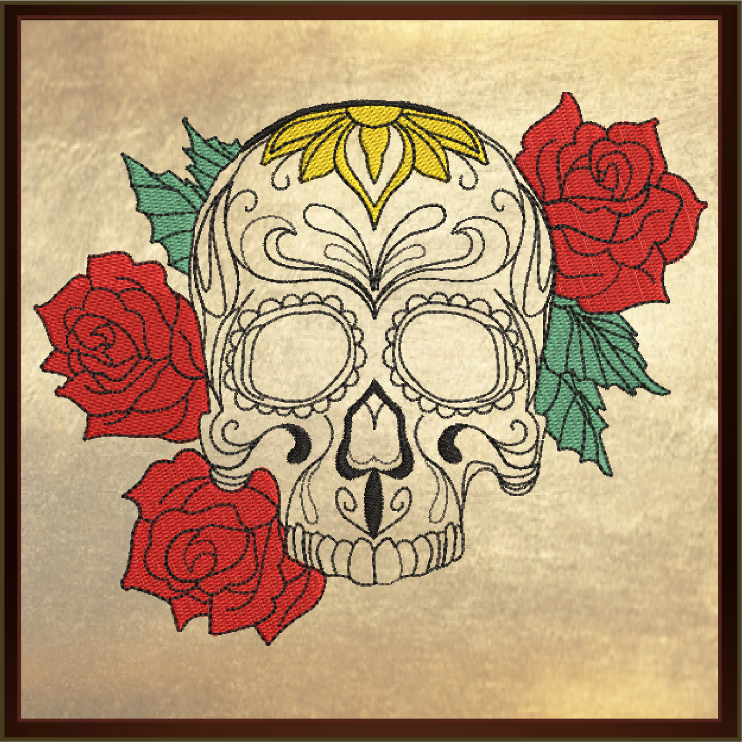 Sugar Skull with Roses Machine Embroidery Design | Day of the Dead Line Art Pattern | Dia de Los Muertos Embroidery | 6 Sizes (0573)