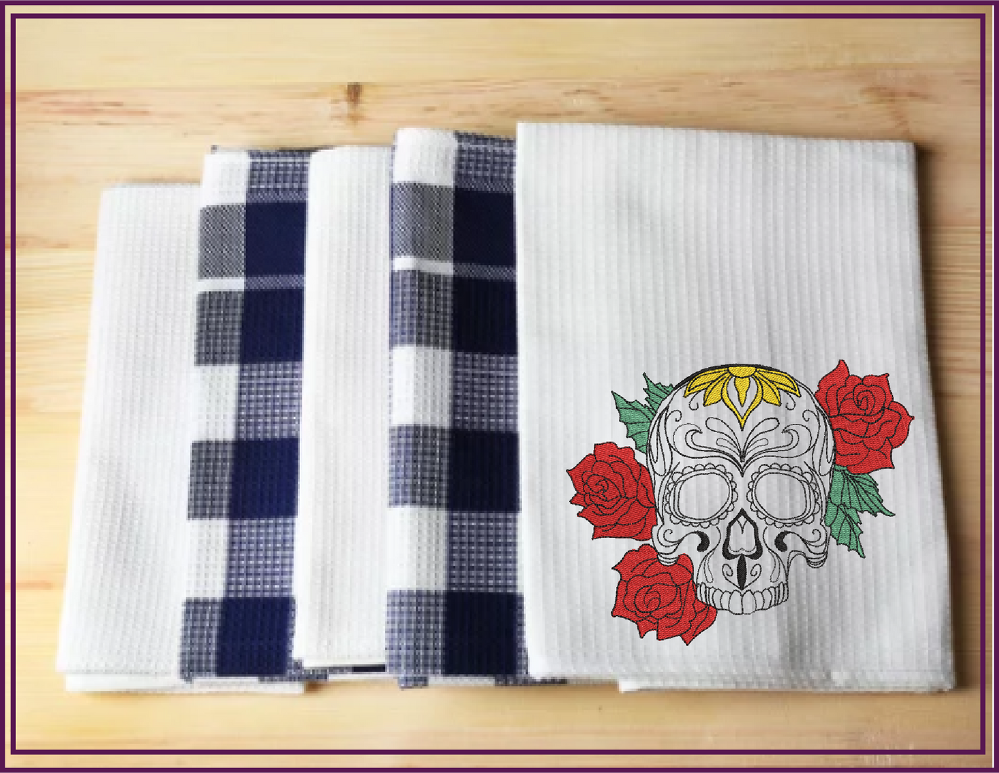 Sugar Skull with Roses Machine Embroidery Design | Day of the Dead Line Art Pattern | Dia de Los Muertos Embroidery | 6 Sizes (0573)