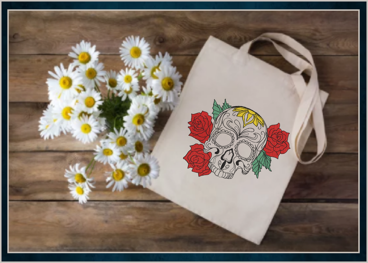 Sugar Skull with Roses Machine Embroidery Design | Day of the Dead Line Art Pattern | Dia de Los Muertos Embroidery | 6 Sizes (0573)
